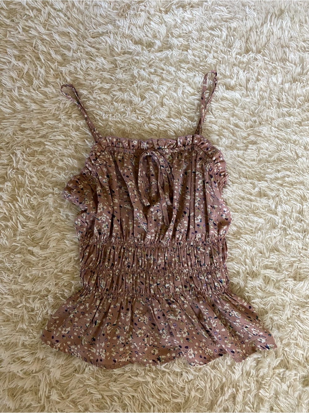 Women’s Floral Smocked Spaghetti Strap Top - Mauve